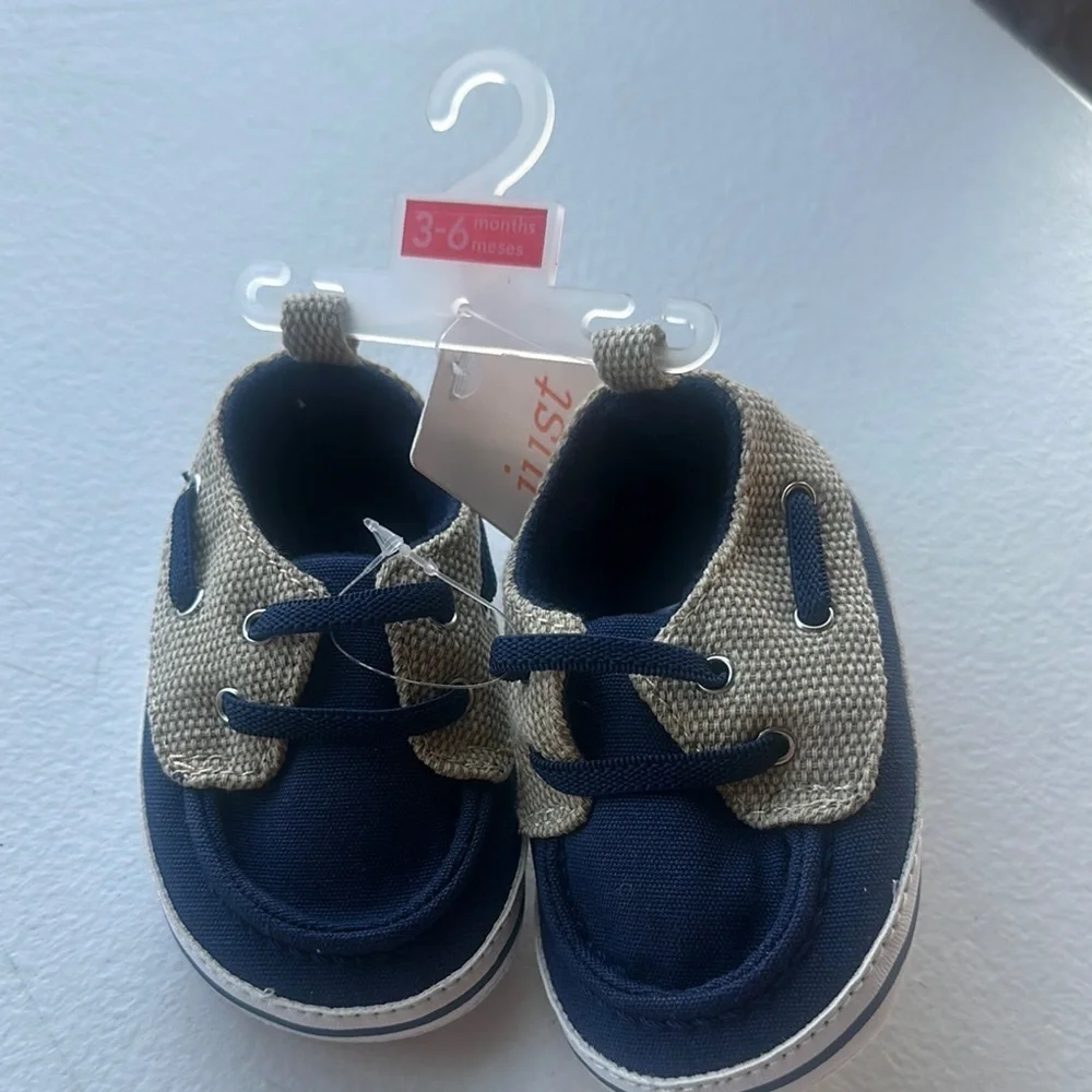 NEW Carter's Blue and Tan Baby Walker Shoes size 3/6 months